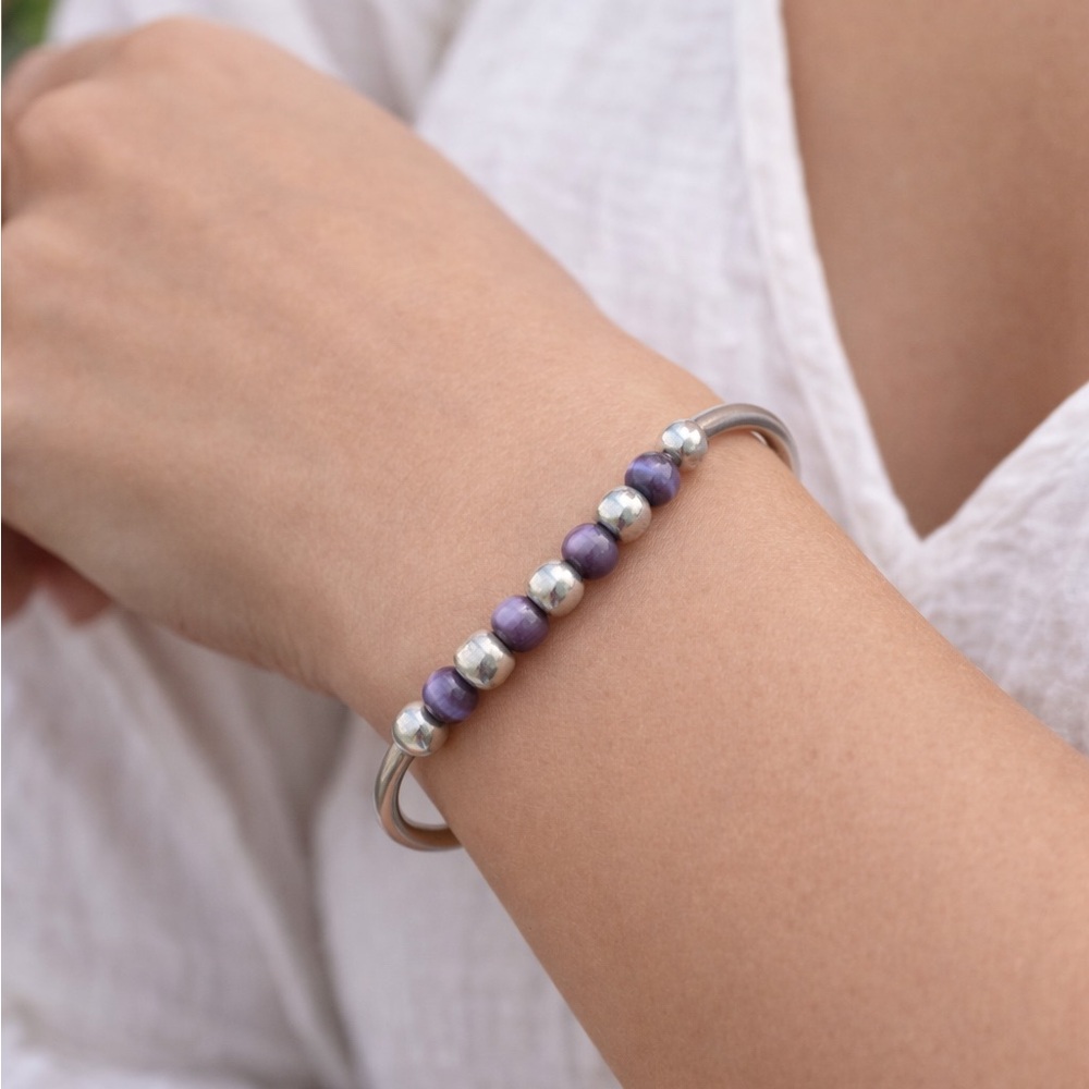 925 Silver and Purple Beaded Bracelet